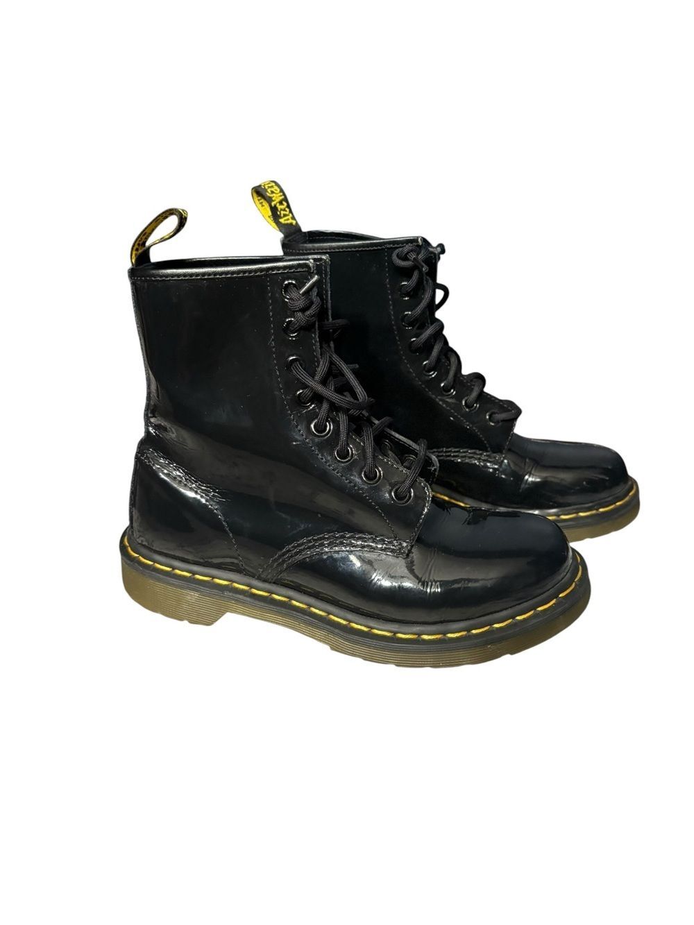 Dr Doc Martens 1460 Patent Black Leather Lace Up Combat Boots Womens Size 7